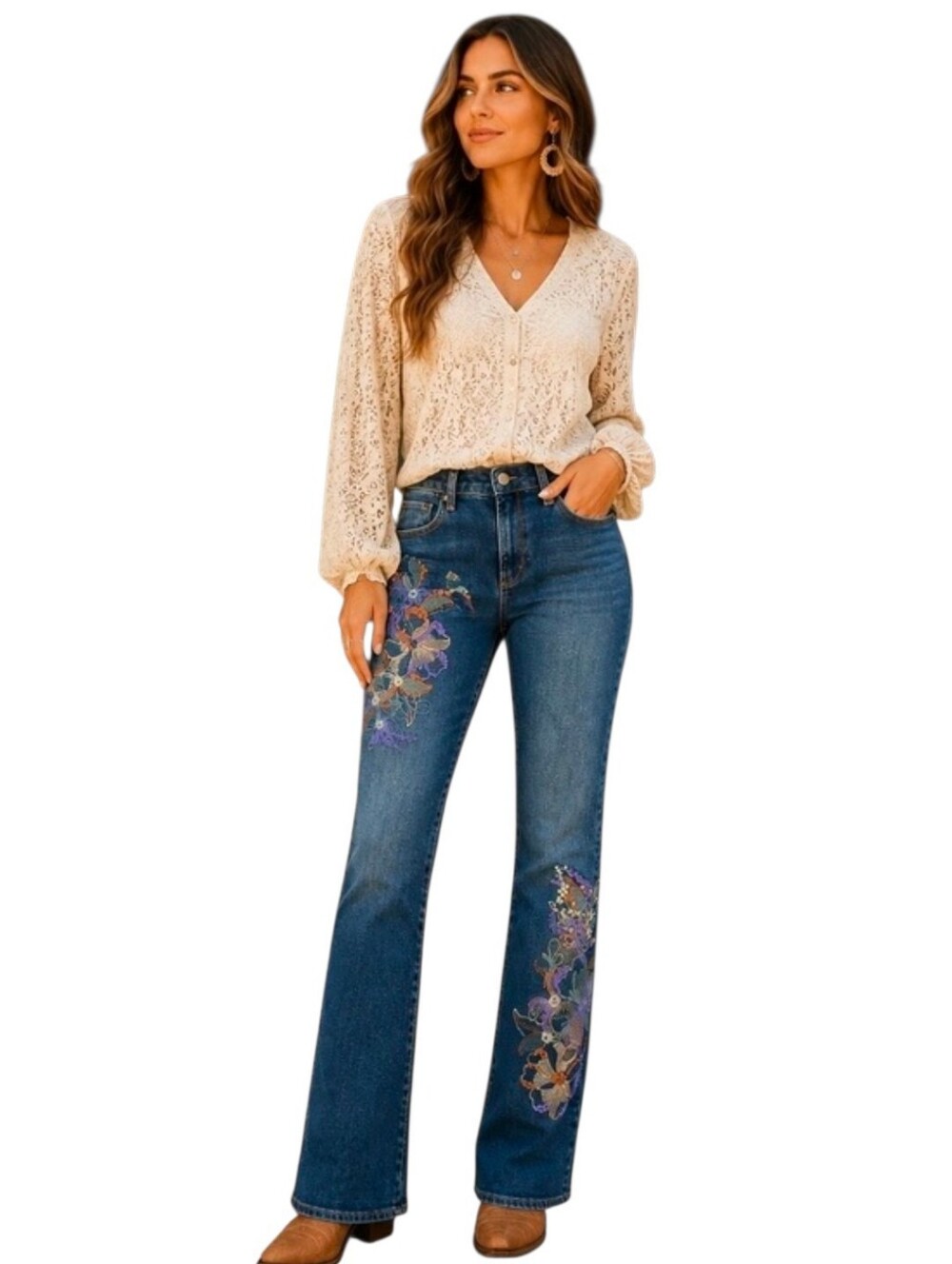 NWOT DRIFTWOOD SUNDANCE Kelly Winterbird Embroidered Bootcut Jeans - Size 27